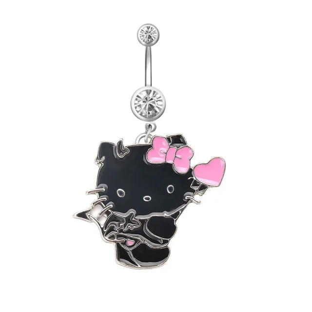 1PC Rabbit Creativity Belly Button Ring Navel Piercing Ring Cartoon Cat Navel Button Piercings for Women Girls Body Jewelry Gift