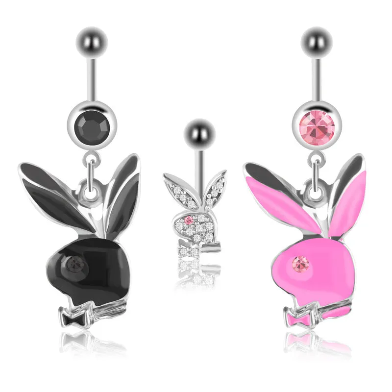 1PC Rabbit Creativity Belly Button Ring Navel Piercing Ring Cartoon Cat Navel Button Piercings for Women Girls Body Jewelry Gift