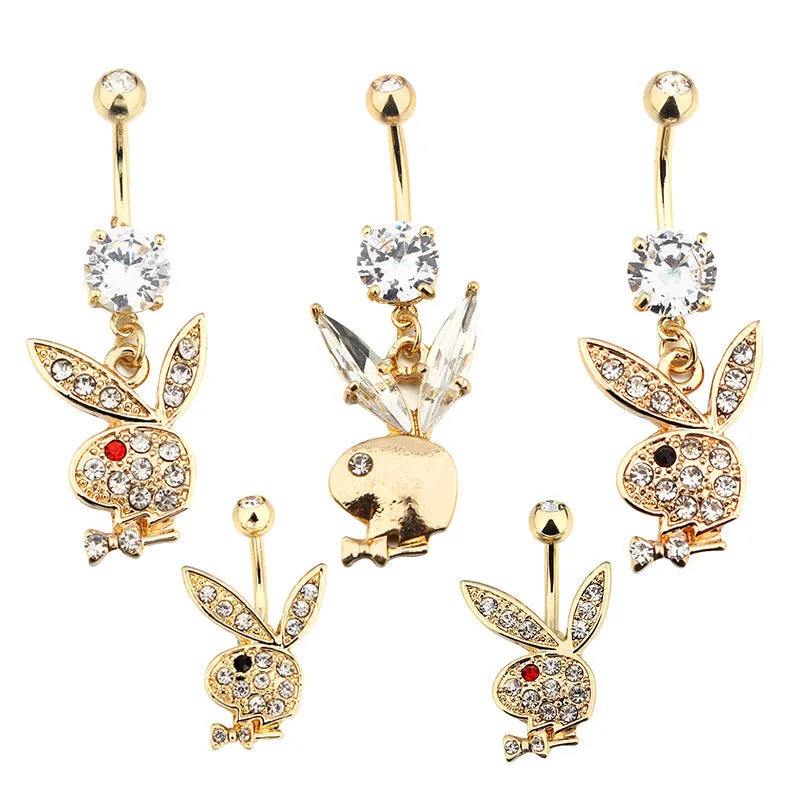 1PC Rabbit Creativity Belly Button Ring Navel Piercing Ring Cartoon Cat Navel Button Piercings for Women Girls Body Jewelry Gift