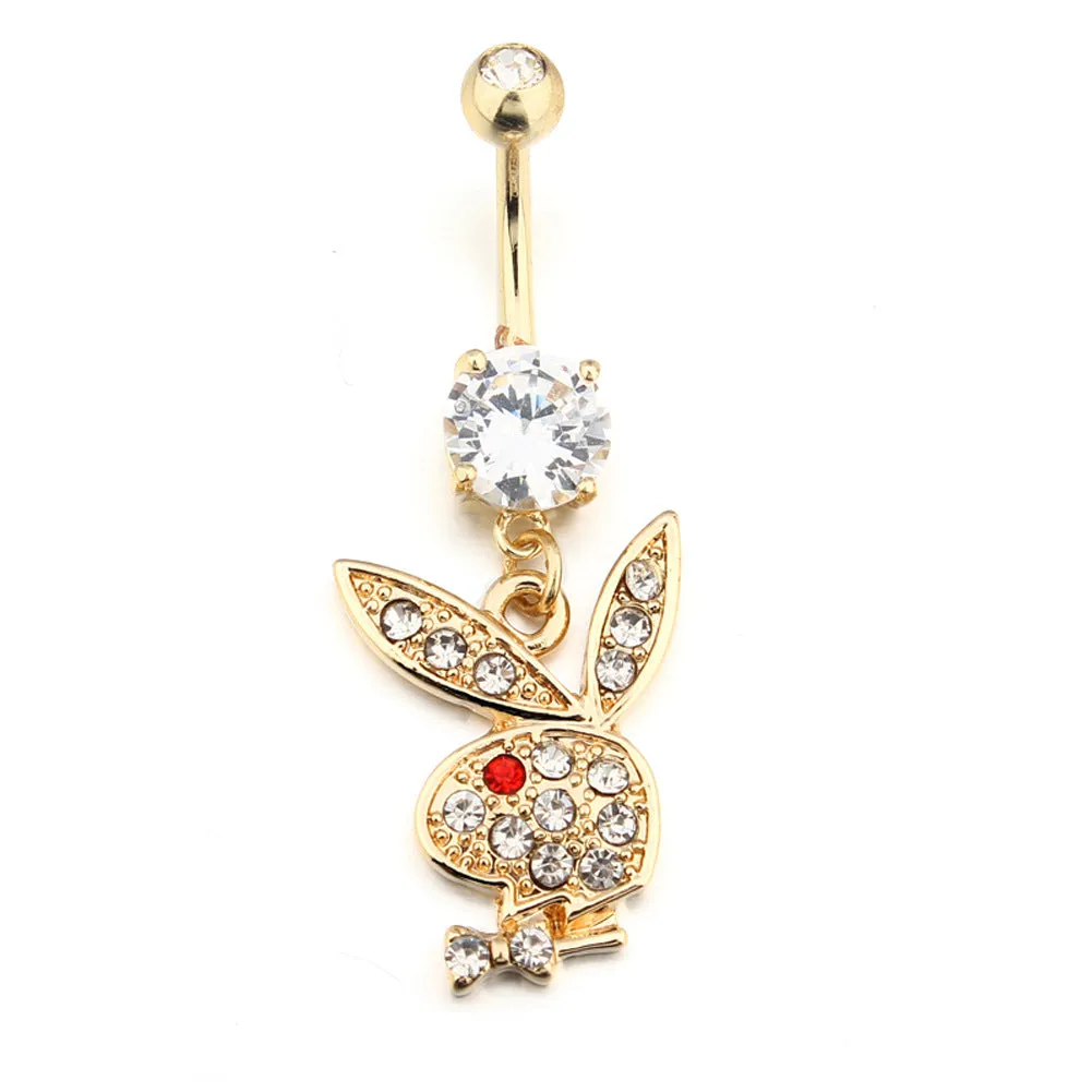 1PC Rabbit Creativity Belly Button Ring Navel Piercing Ring Cartoon Cat Navel Button Piercings for Women Girls Body Jewelry Gift