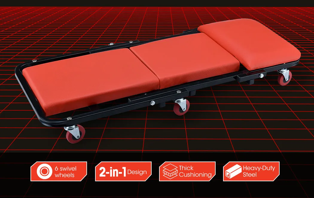 2-in-1 Padded Creeper/Mechanics Stool with 6 Wheels - Bullet