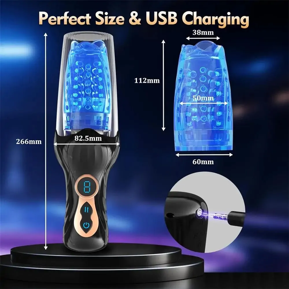 9 Rotating Thrusting Transparent Sleeve LED Display Automatic Male Stroker