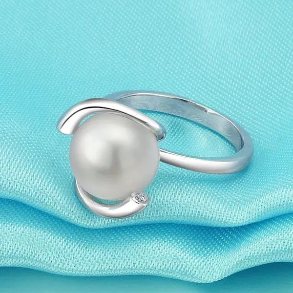 925 Sterling Silver Pearl Cubic Zirconia Adjustable Rings
