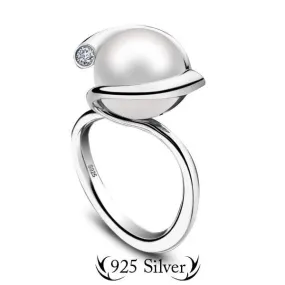 925 Sterling Silver Pearl Cubic Zirconia Adjustable Rings