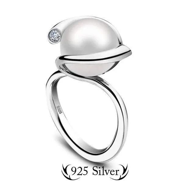 925 Sterling Silver Pearl Cubic Zirconia Adjustable Rings