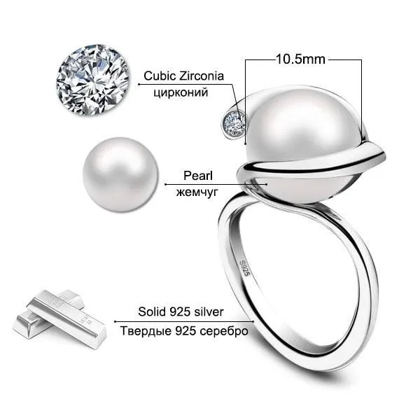 925 Sterling Silver Pearl Cubic Zirconia Adjustable Rings