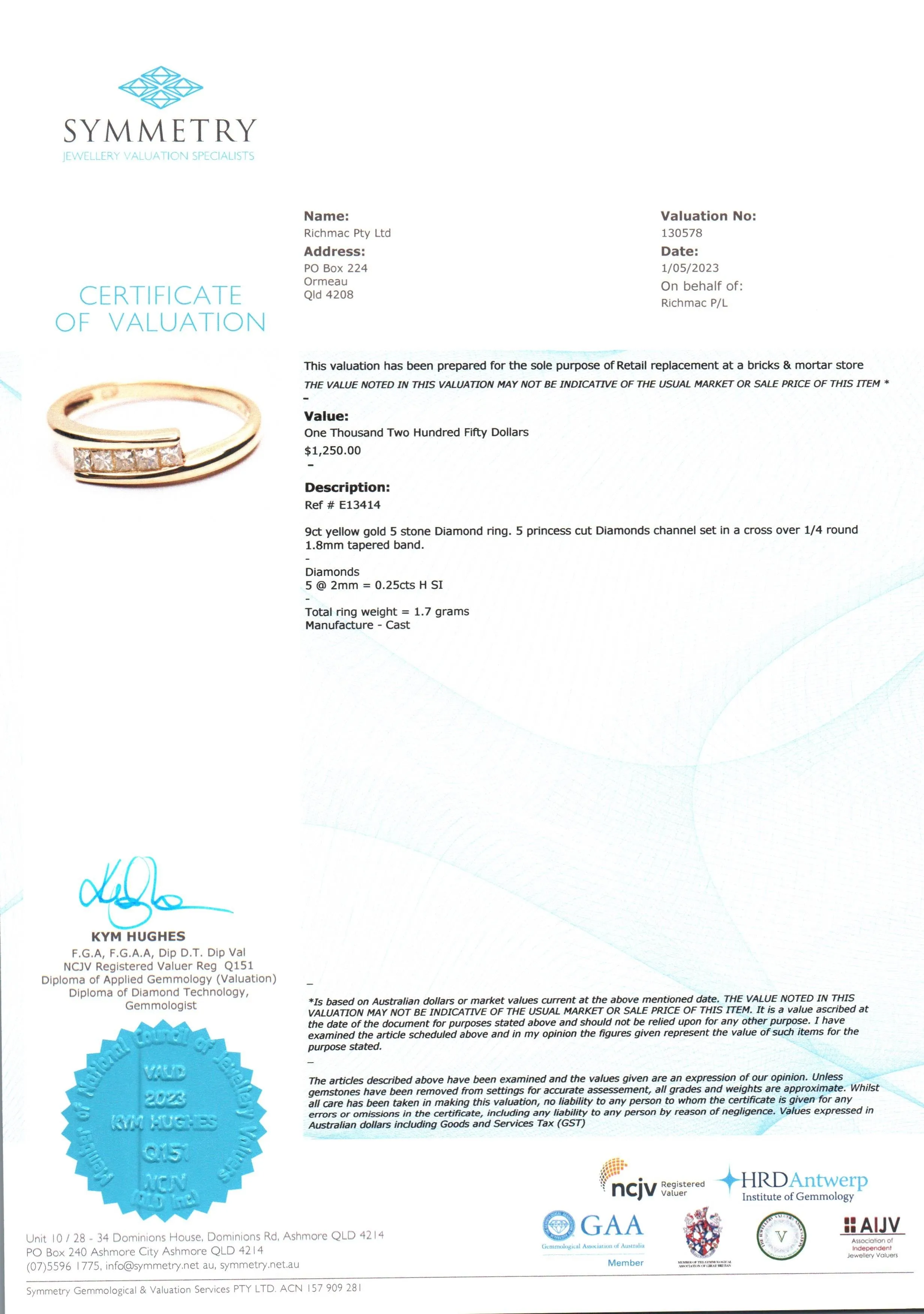 9ct yellow gold 5 stone diamond ring