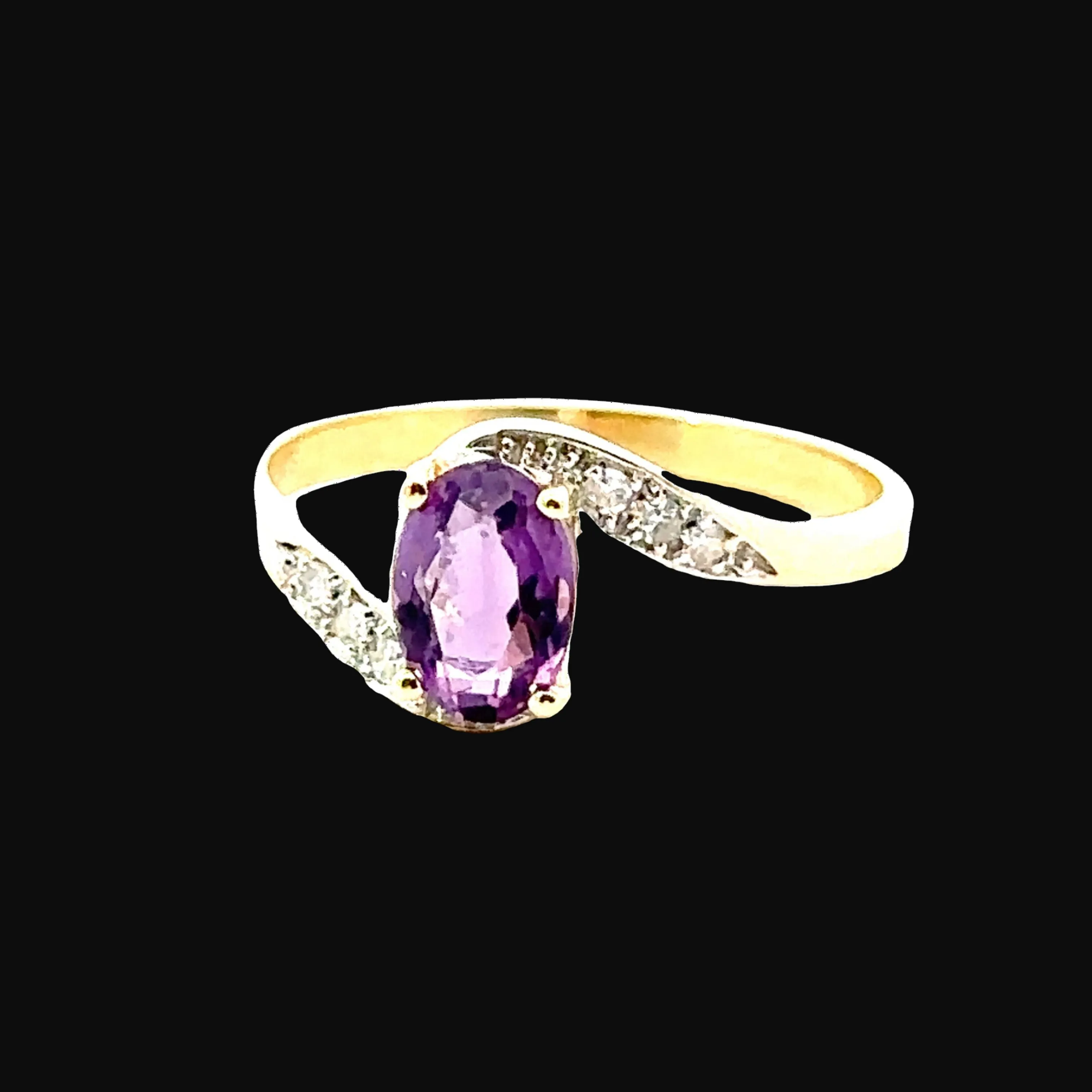 9ct Yellow Gold 7 stone Amethyst & Diamond Ring