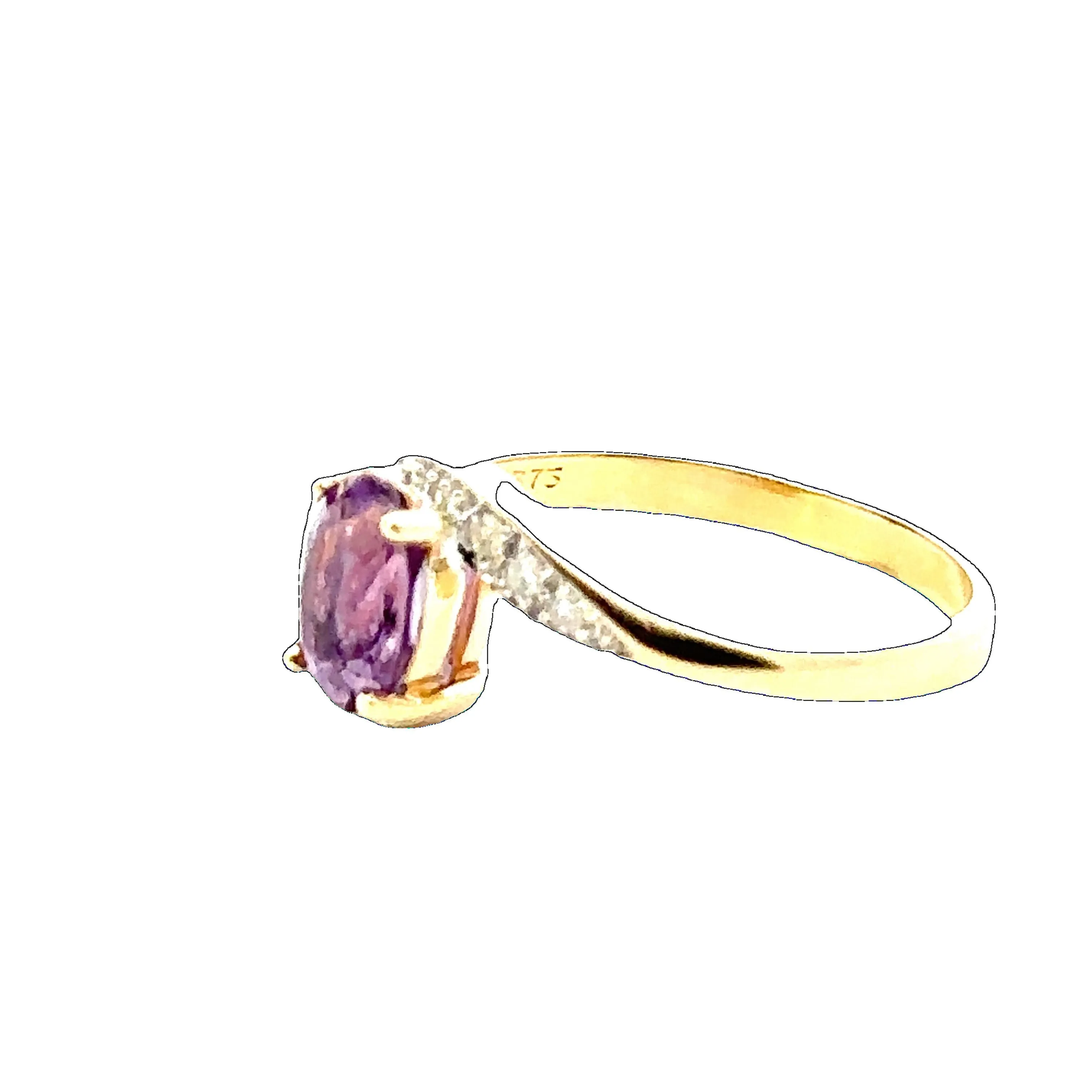 9ct Yellow Gold 7 stone Amethyst & Diamond Ring