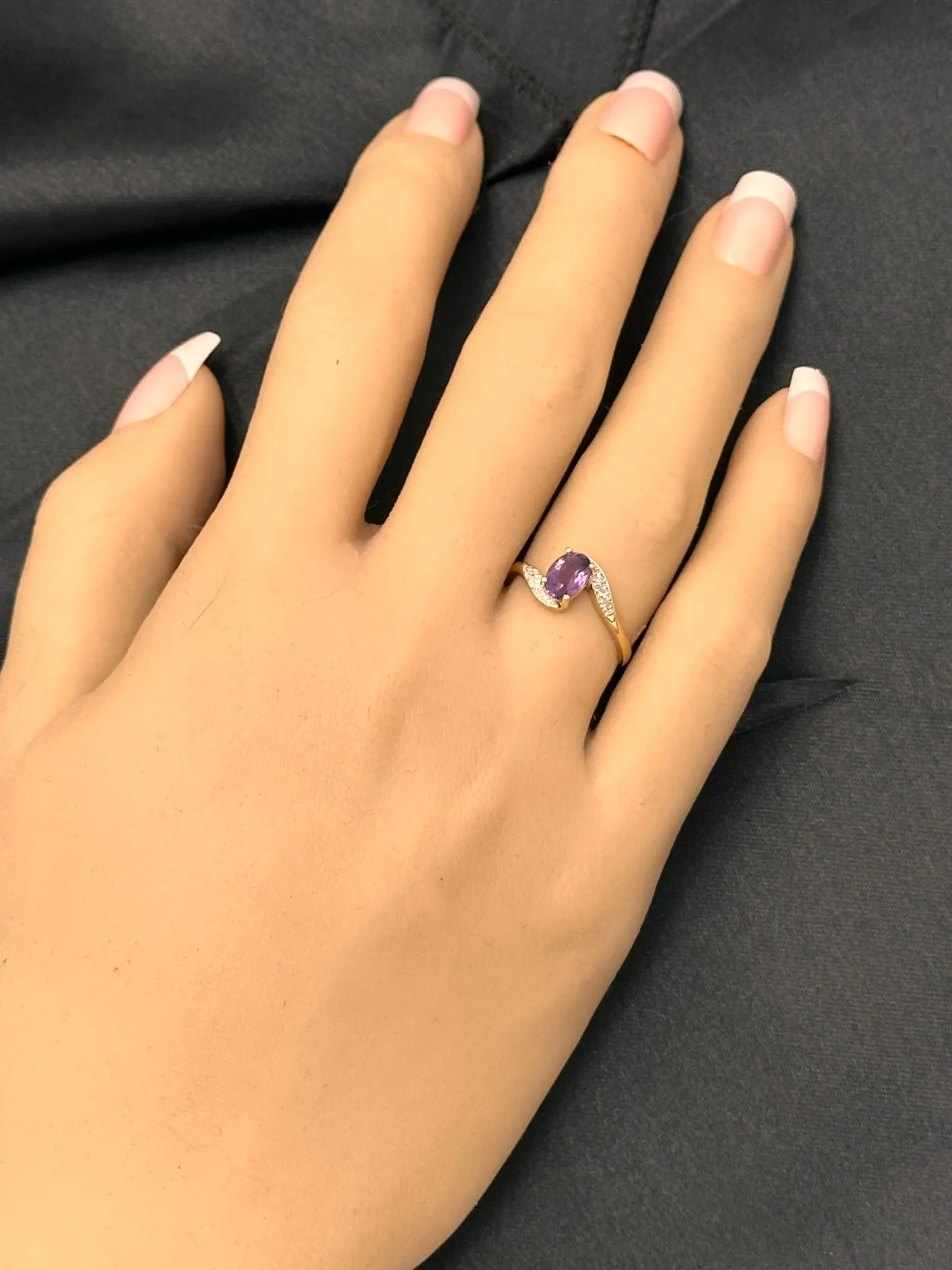 9ct Yellow Gold 7 stone Amethyst & Diamond Ring