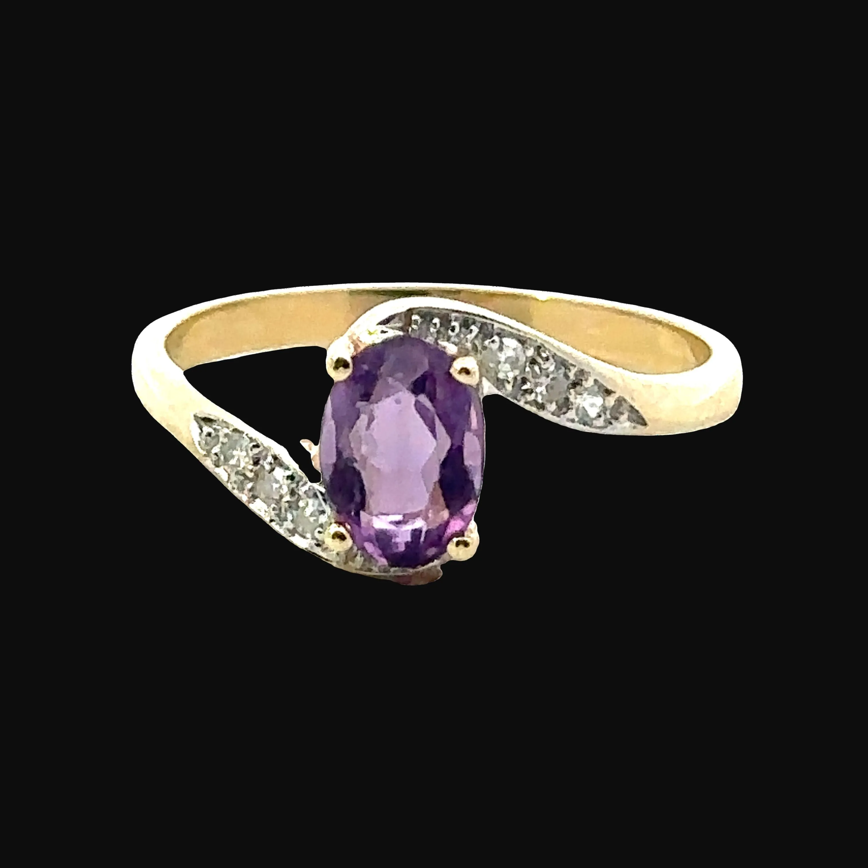 9ct Yellow Gold 7 stone Amethyst & Diamond Ring