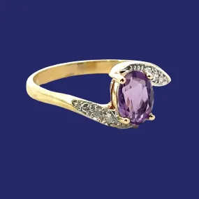 9ct Yellow Gold 7 stone Amethyst & Diamond Ring