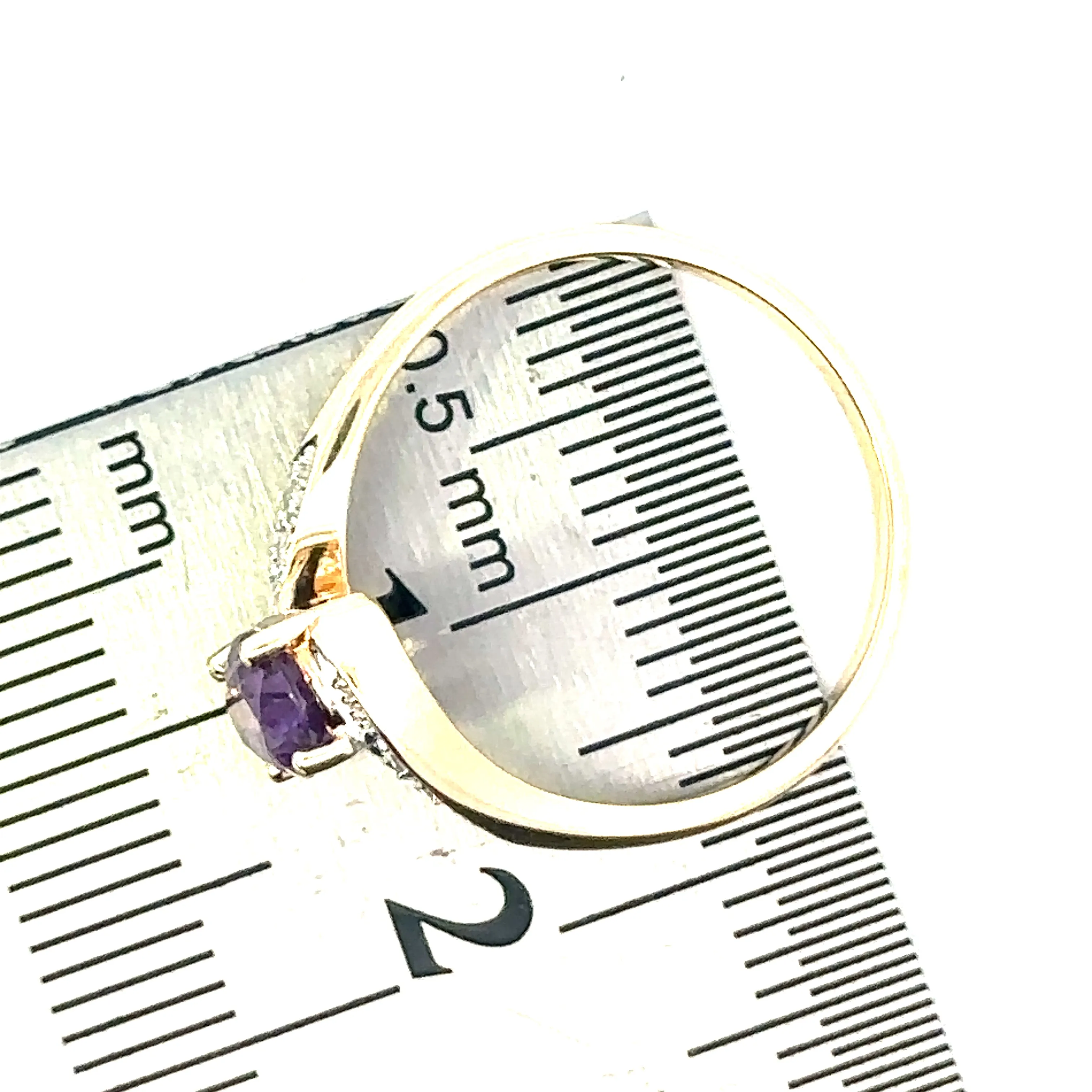 9ct Yellow Gold 7 stone Amethyst & Diamond Ring