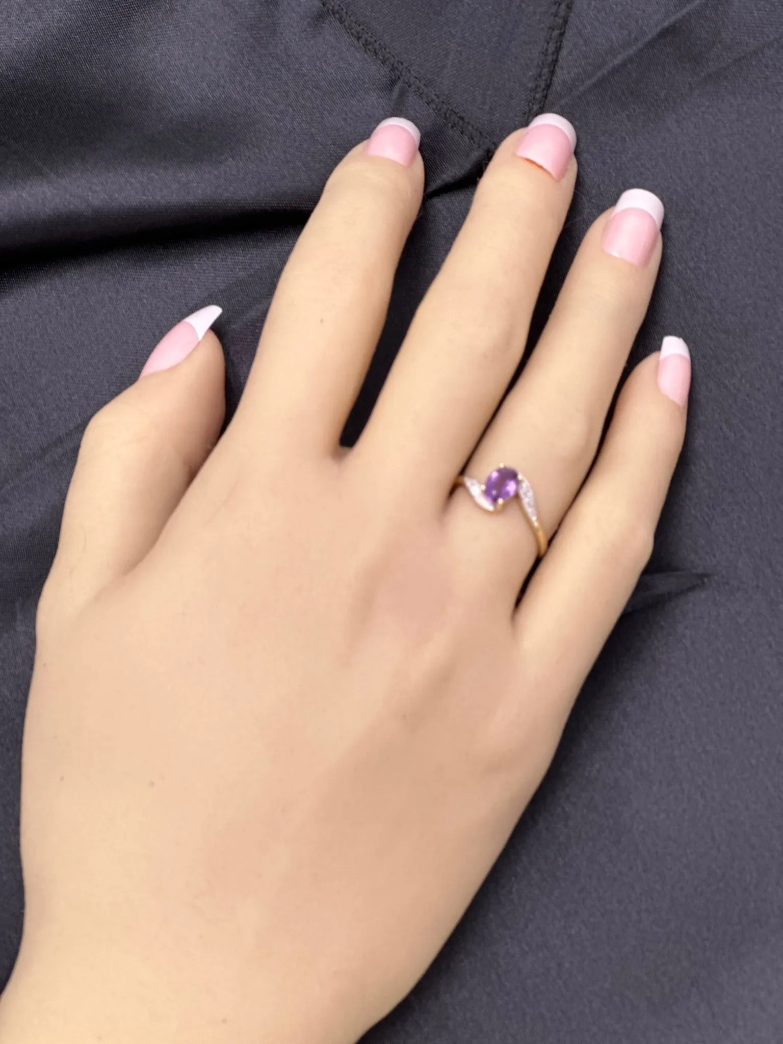 9ct Yellow Gold 7 stone Amethyst & Diamond Ring