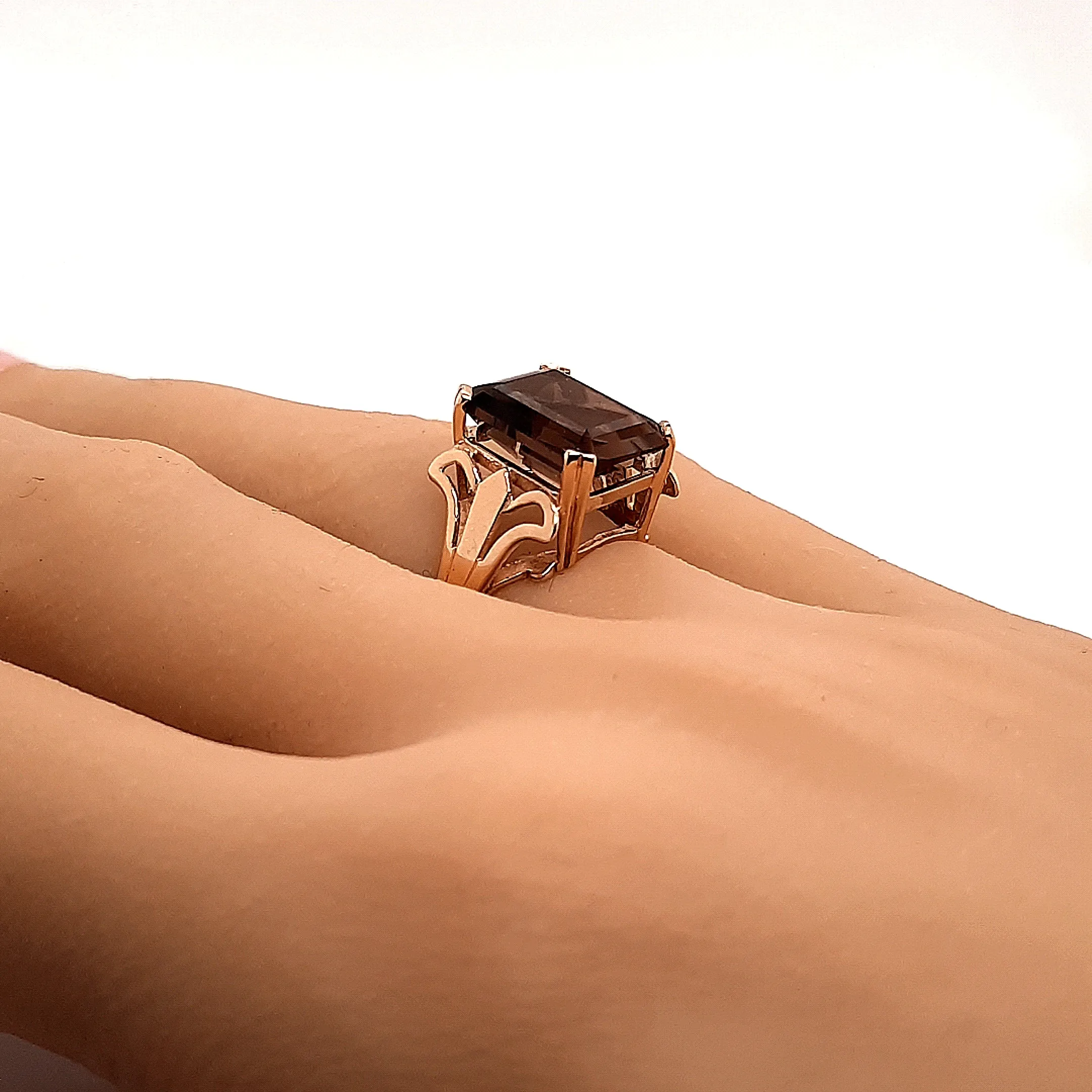 9ct Yellow Gold Gold Smokey Quartz Ring with Fancy Flow Up Shoulders