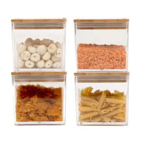 Anko 500 ML Acrylic Airtight Food Storage Container With Bamboo Wood Lid - Pack of 4|BPA-free Multi-utility Leak-proof Clear Acrylic Container for Spices, Dried Herbs, Nuts and Other Condiments