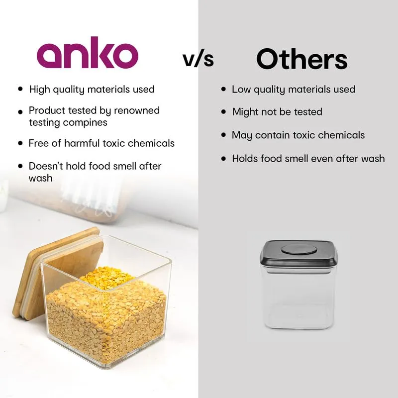Anko 500 ML Acrylic Airtight Food Storage Container With Bamboo Wood Lid - Pack of 6|BPA-free Multi-utility Leak-proof Clear Acrylic Container for Spices, Dried Herbs, Nuts and Other Condiments