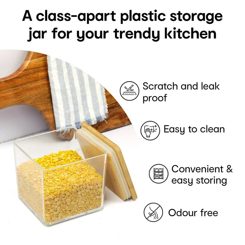 Anko 500 ML Acrylic Airtight Food Storage Container With Bamboo Wood Lid - Pack of 6|BPA-free Multi-utility Leak-proof Clear Acrylic Container for Spices, Dried Herbs, Nuts and Other Condiments