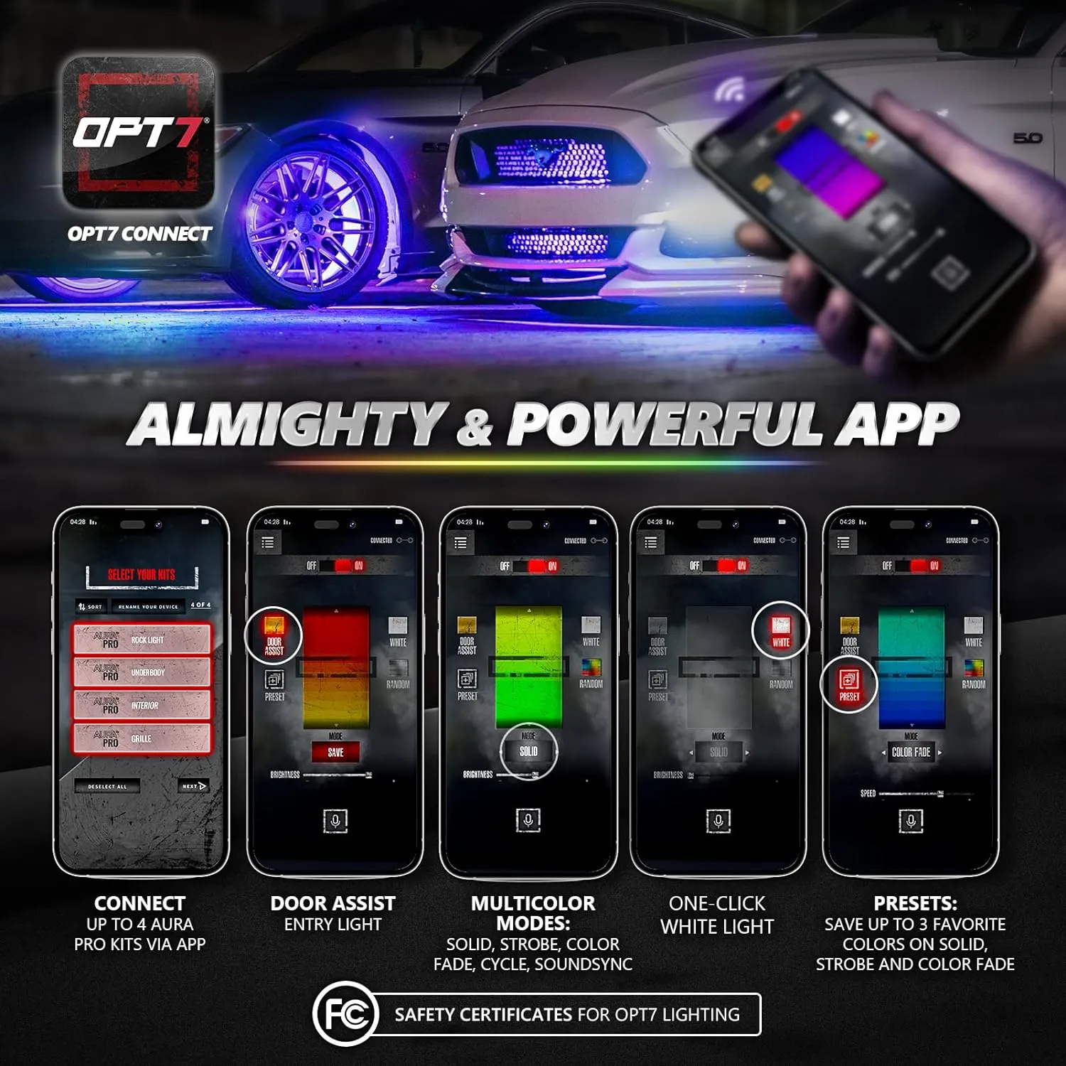 AURA PRO LED Triple Bundle for Dodge Challenger 08-23 ( Halo   Interior   Underglow ) - Bluetooth Enabled APP