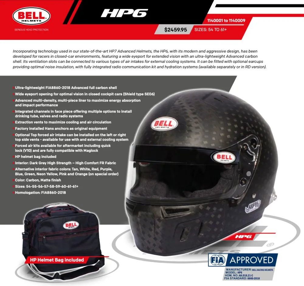 Bell HP6 8860-2018 Carbon Fiber Helmet