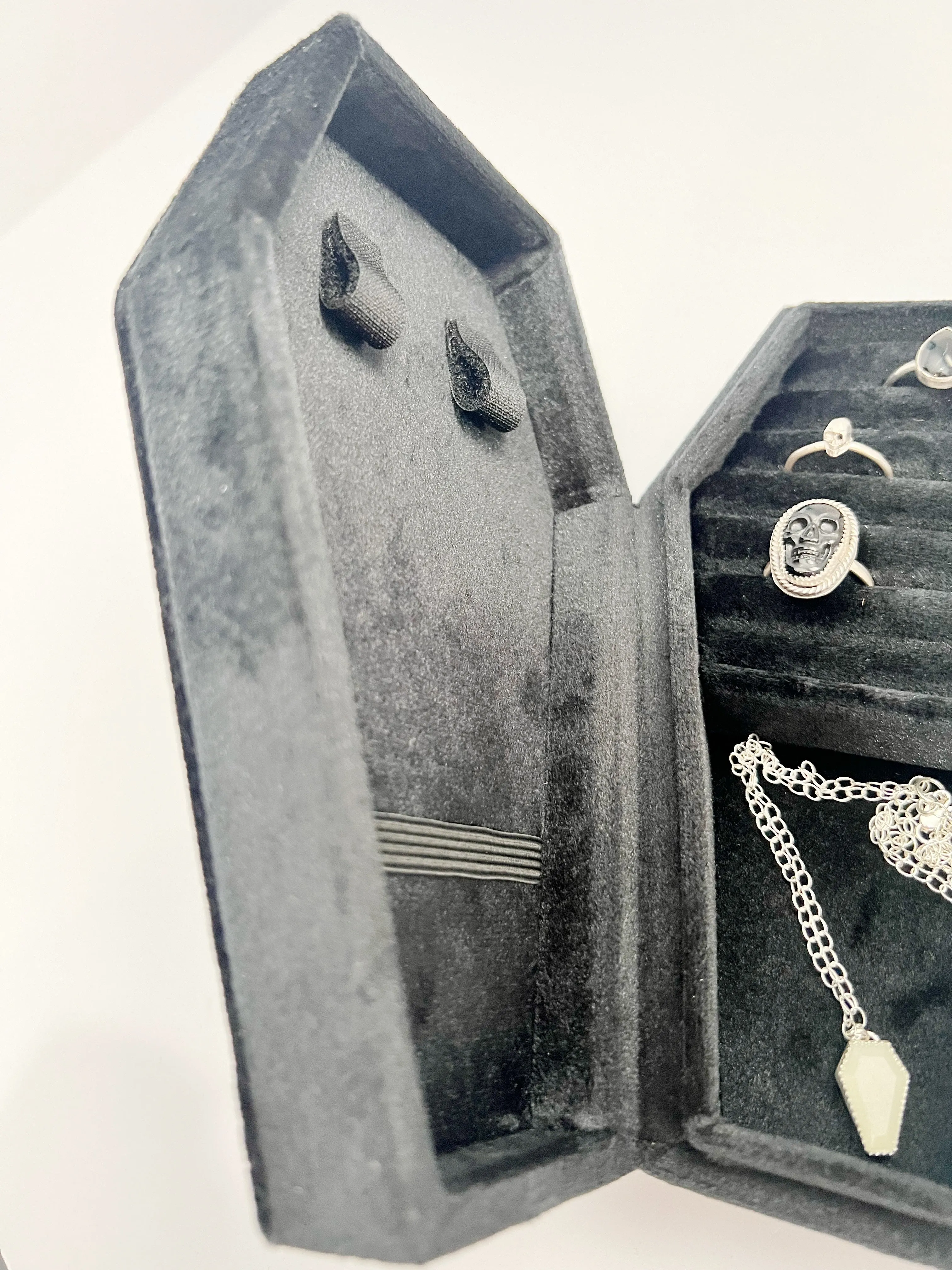 Black Velvet Coffin Jewelry Box; Goth Jewelry Storage