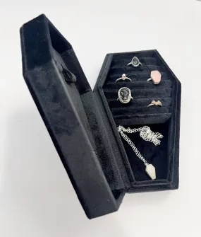 Black Velvet Coffin Jewelry Box; Goth Jewelry Storage