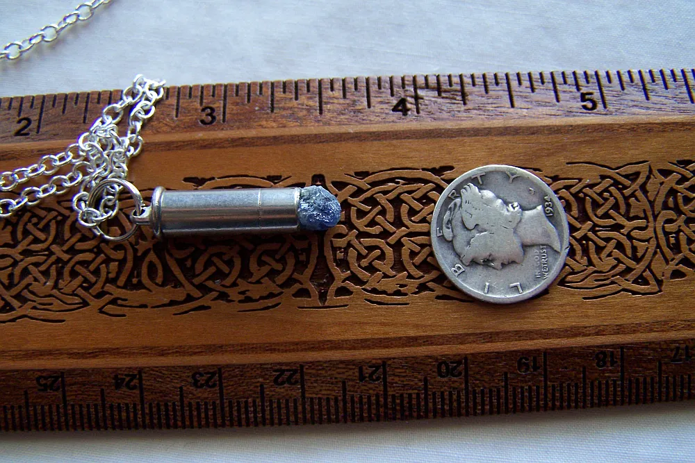 Blue Sapphire Raw Gemstone Silver Bullet Jewelry Pendant