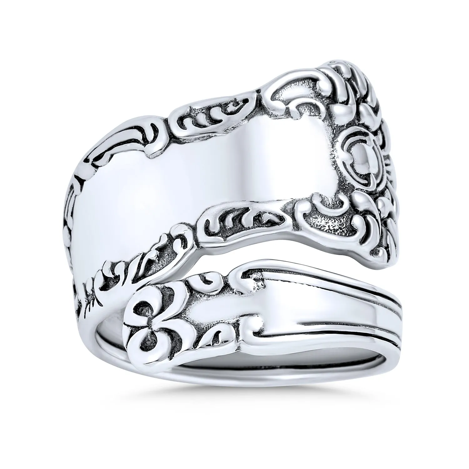 Boho Bypass Spoon Band Ring Oxidized .925 Sterling Silver Adjustable
