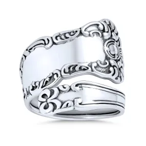 Boho Bypass Spoon Band Ring Oxidized .925 Sterling Silver Adjustable