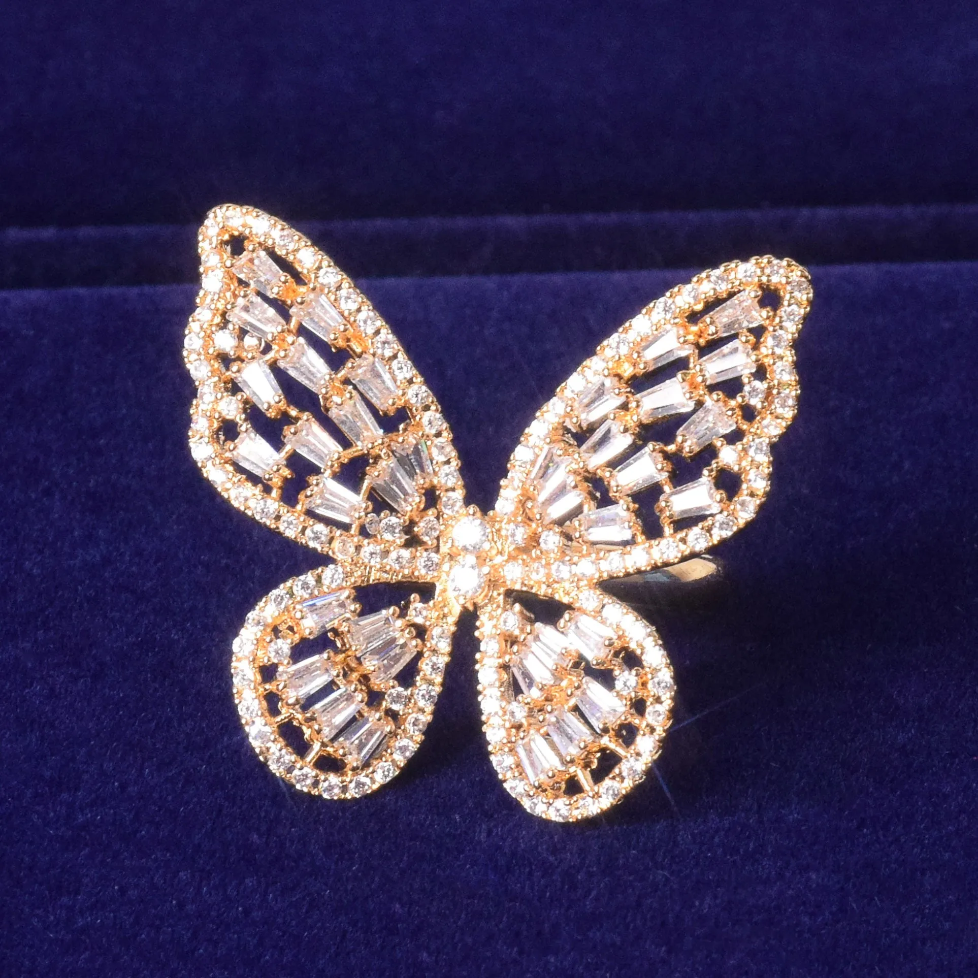 Bubble Letter Women Ring 2021 Trend Butterfly Baguette Real Gold Plated Hip Hop Jewelry Gift Adjustable
