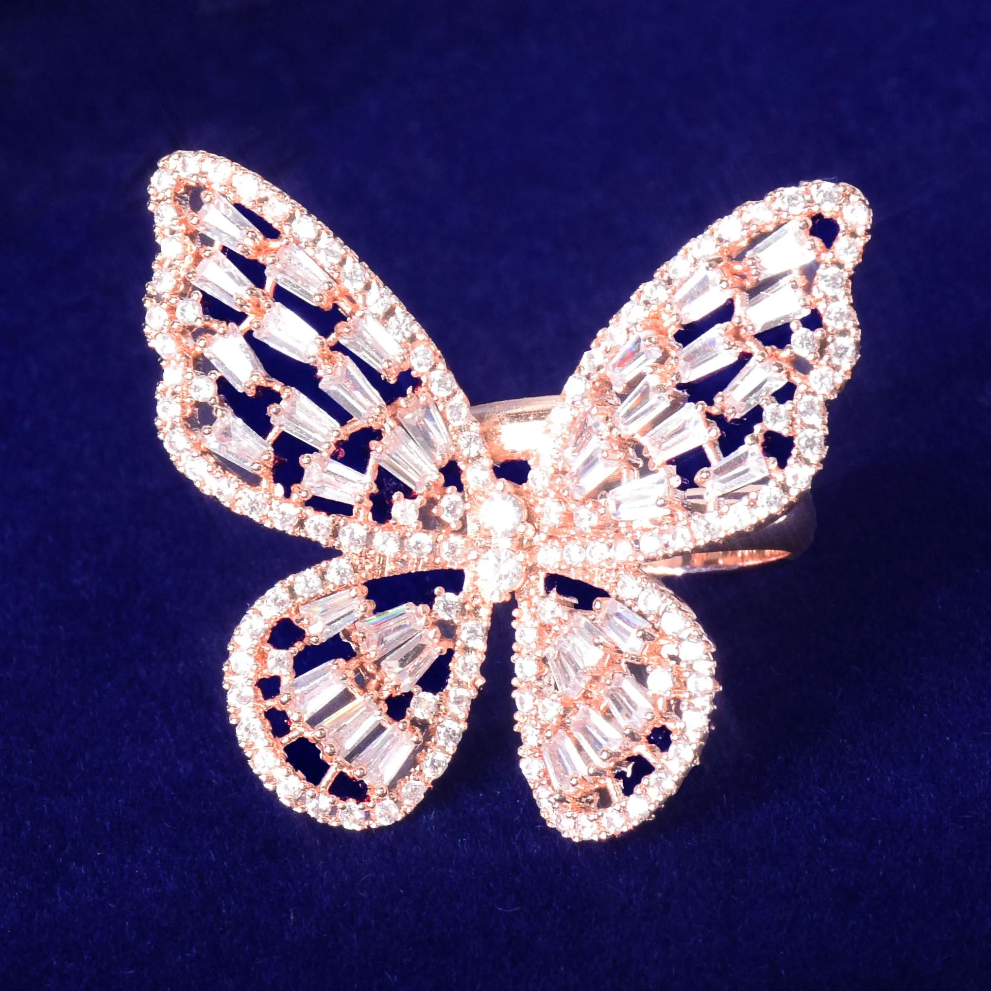 Bubble Letter Women Ring 2021 Trend Butterfly Baguette Real Gold Plated Hip Hop Jewelry Gift Adjustable