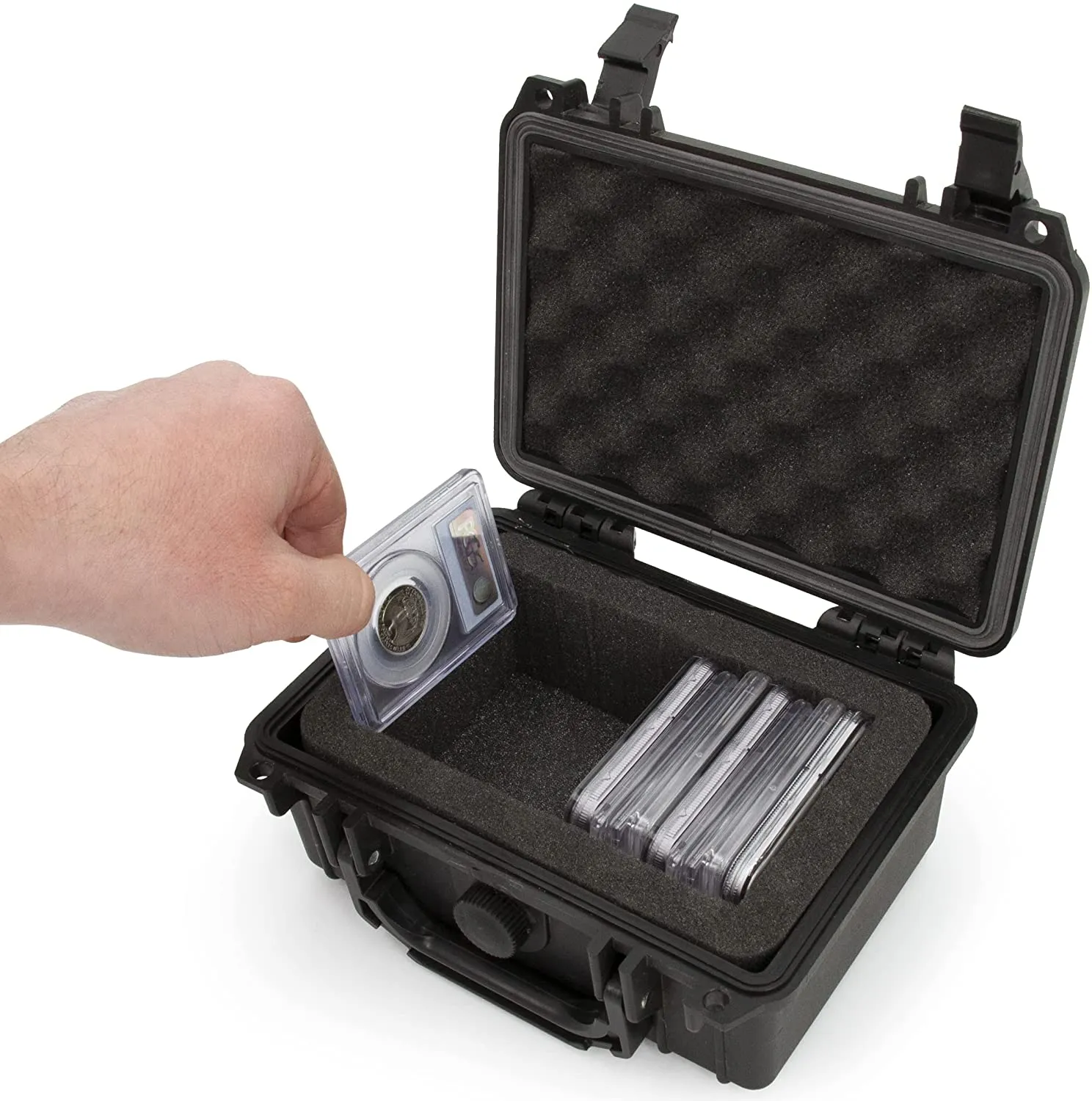 CASEMATIX Graded Coin Case Compatible with 15  PCGS or NGC Coin Slabs, Waterproof Coin Storage Box with Customizable Foam, Includes Padlock