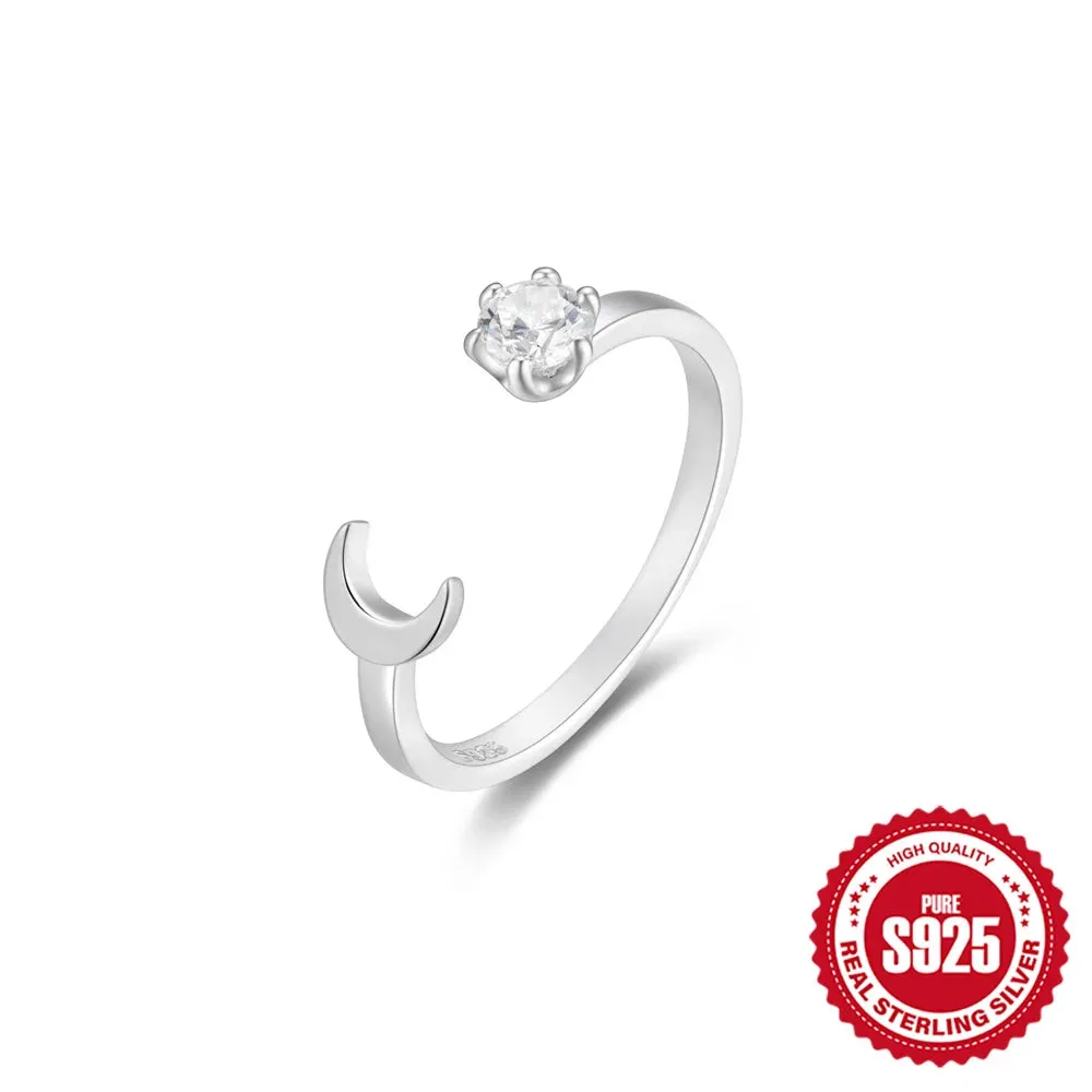 Clear Moon Star Adjustable Wedding Finger Fine Jewelry Anillos Gift Ring