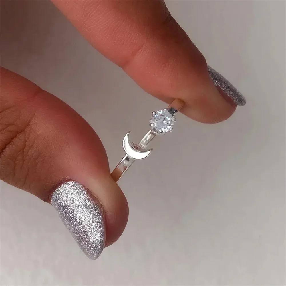 Clear Moon Star Adjustable Wedding Finger Fine Jewelry Anillos Gift Ring