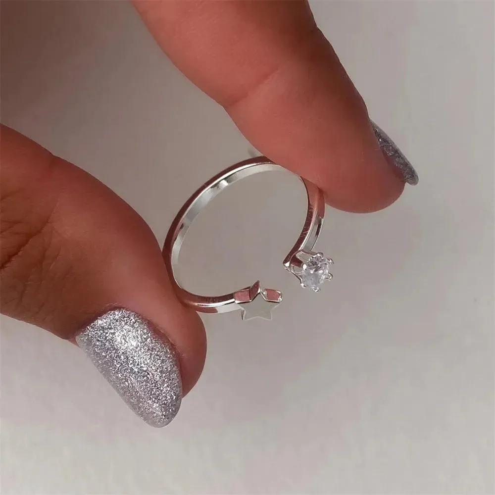 Clear Moon Star Adjustable Wedding Finger Fine Jewelry Anillos Gift Ring