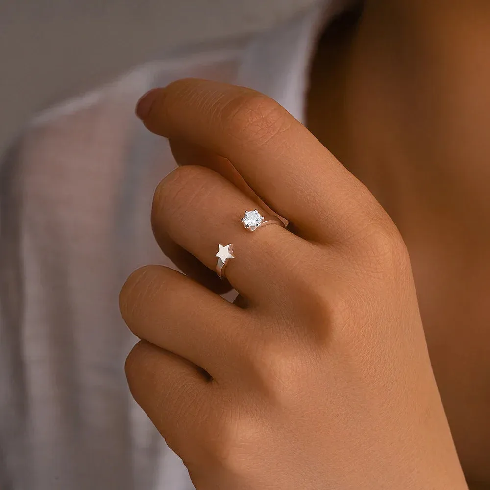 Clear Moon Star Adjustable Wedding Finger Fine Jewelry Anillos Gift Ring