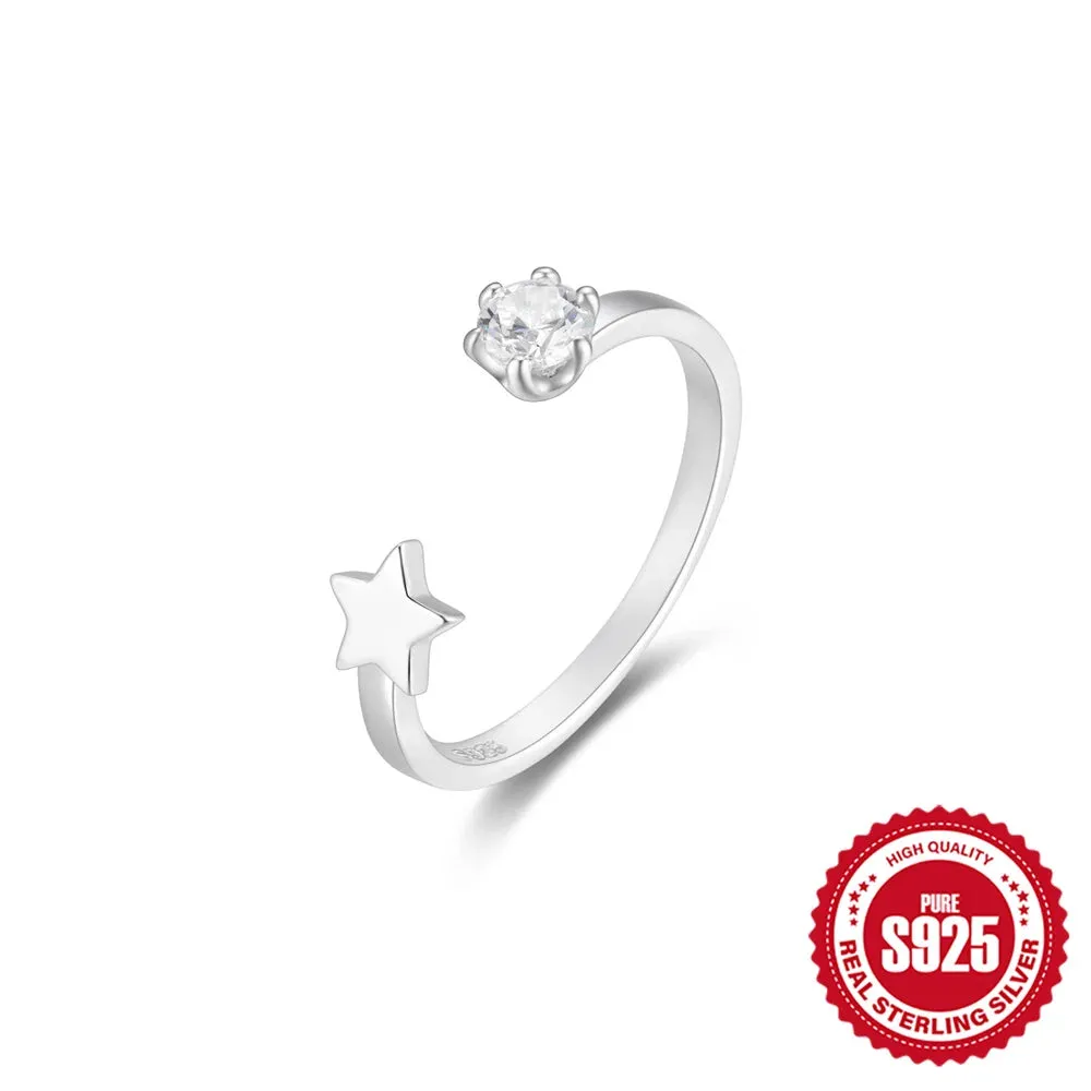 Clear Moon Star Adjustable Wedding Finger Fine Jewelry Anillos Gift Ring