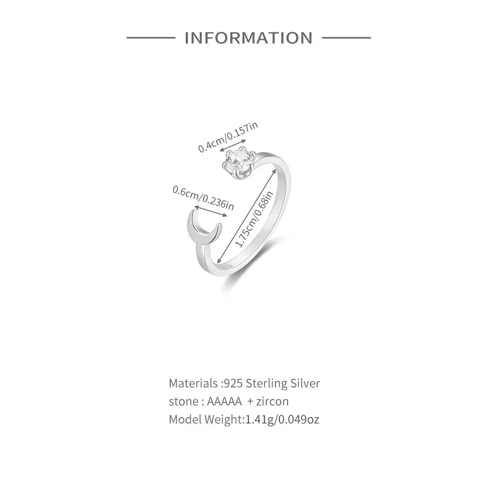 Clear Moon Star Adjustable Wedding Finger Fine Jewelry Anillos Gift Ring
