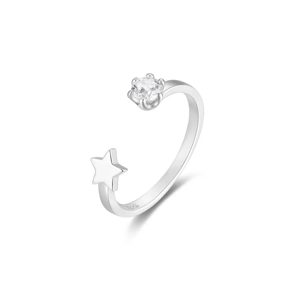 Clear Moon Star Adjustable Wedding Finger Fine Jewelry Anillos Gift Ring