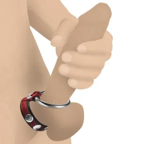 Cock Gear Leather and Steel Cock & Ball Ring - Red
