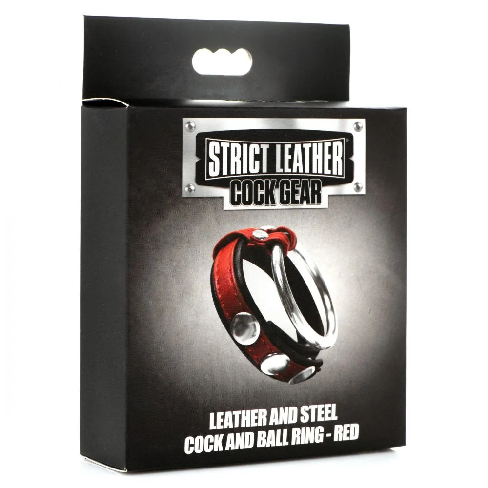 Cock Gear Leather and Steel Cock & Ball Ring - Red