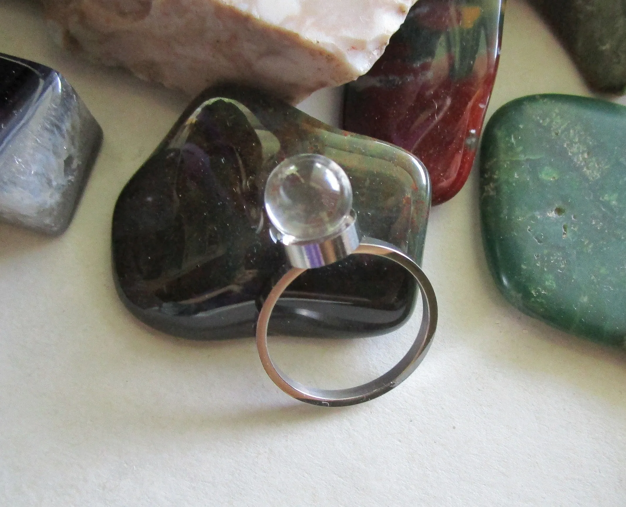 Crystal Ball Natural Tiny Quartz Sphere Silver Ring