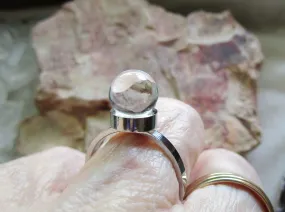 Crystal Ball Natural Tiny Quartz Sphere Silver Ring