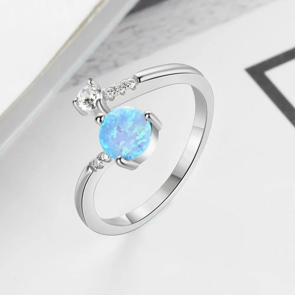 Elegant 925 Sterling Silver Ring for Women- Adjustable Settings Opal Stone & Cubic Zirconia Rings for Weddings
