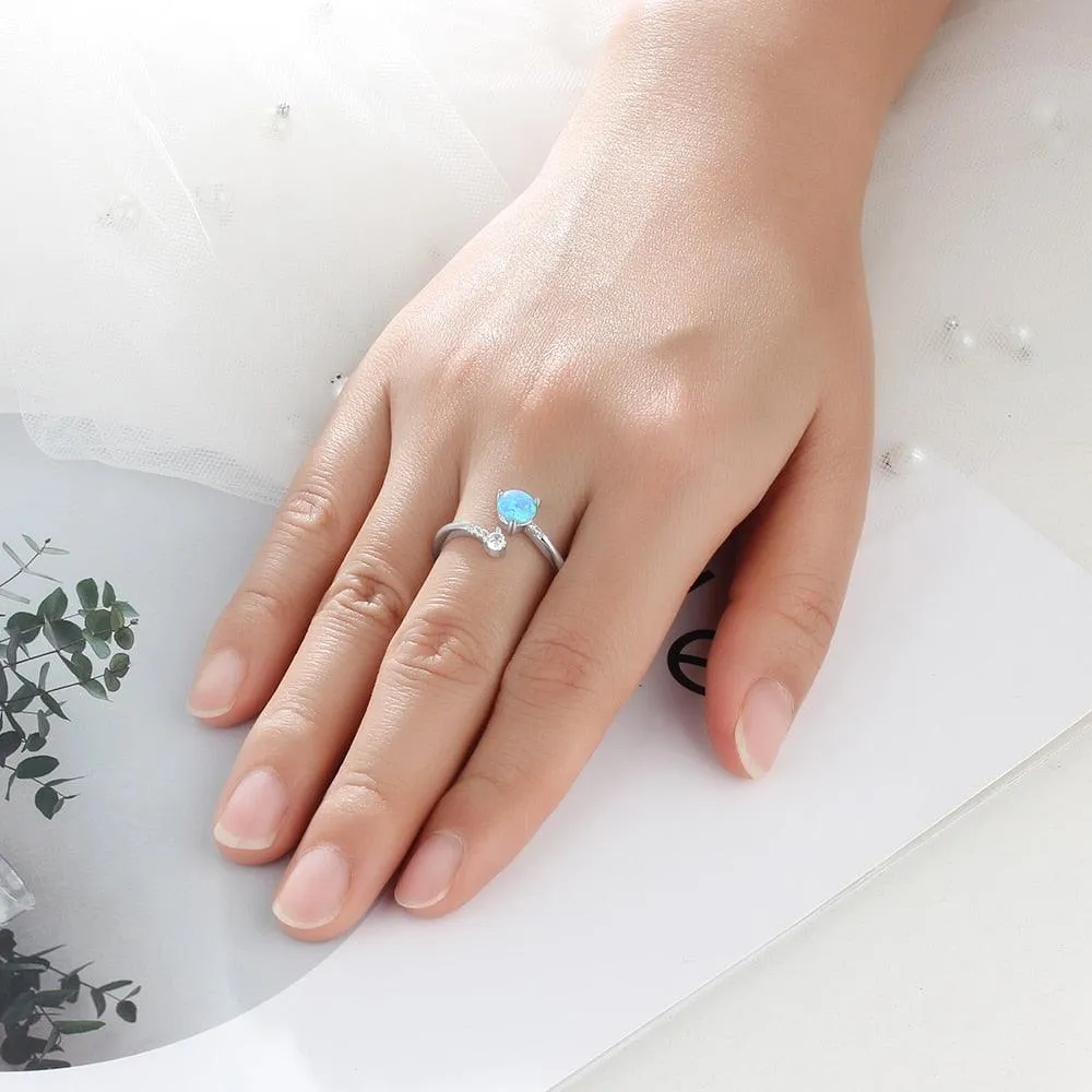Elegant 925 Sterling Silver Ring for Women- Adjustable Settings Opal Stone & Cubic Zirconia Rings for Weddings