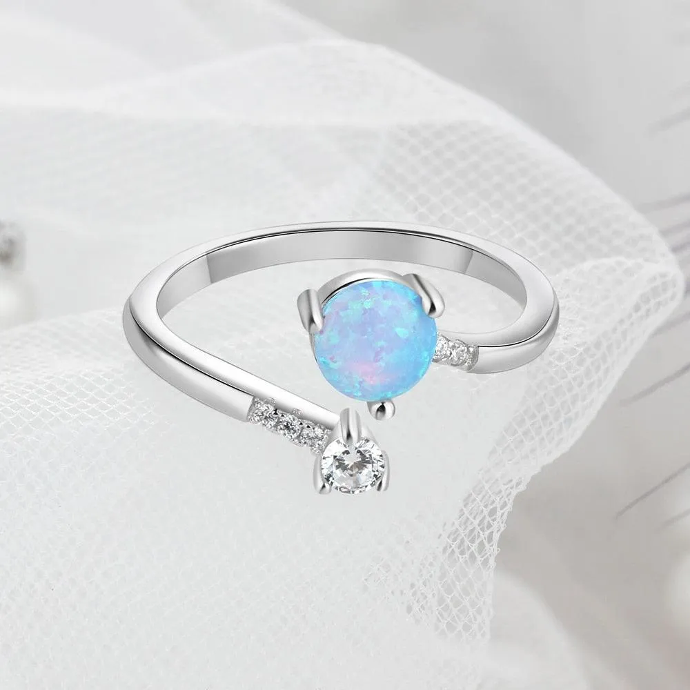 Elegant 925 Sterling Silver Ring for Women- Adjustable Settings Opal Stone & Cubic Zirconia Rings for Weddings