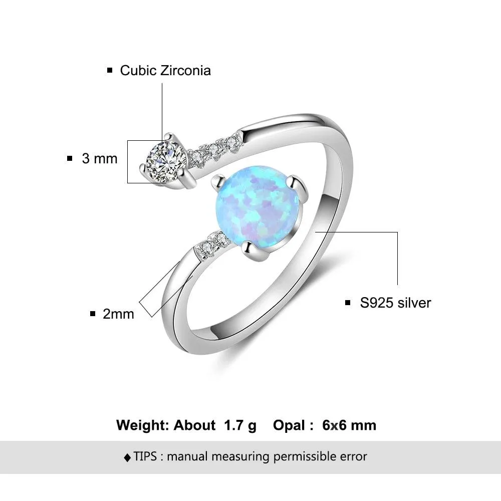 Elegant 925 Sterling Silver Ring for Women- Adjustable Settings Opal Stone & Cubic Zirconia Rings for Weddings