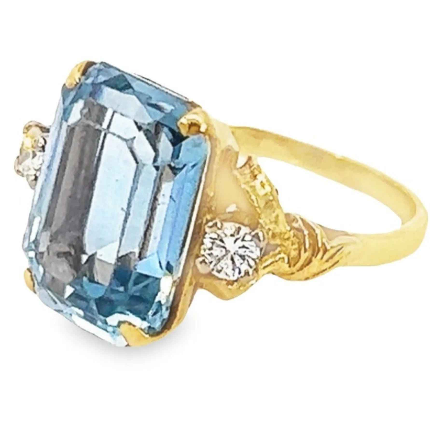 Elegant Yellow and White Gold Synthetic Blue Spinel and Diamond Ring