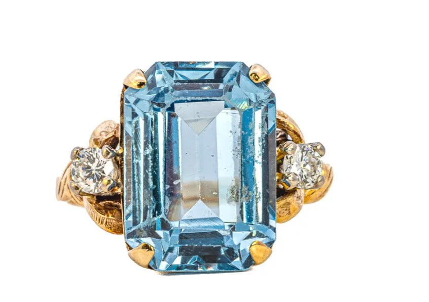 Elegant Yellow and White Gold Synthetic Blue Spinel and Diamond Ring