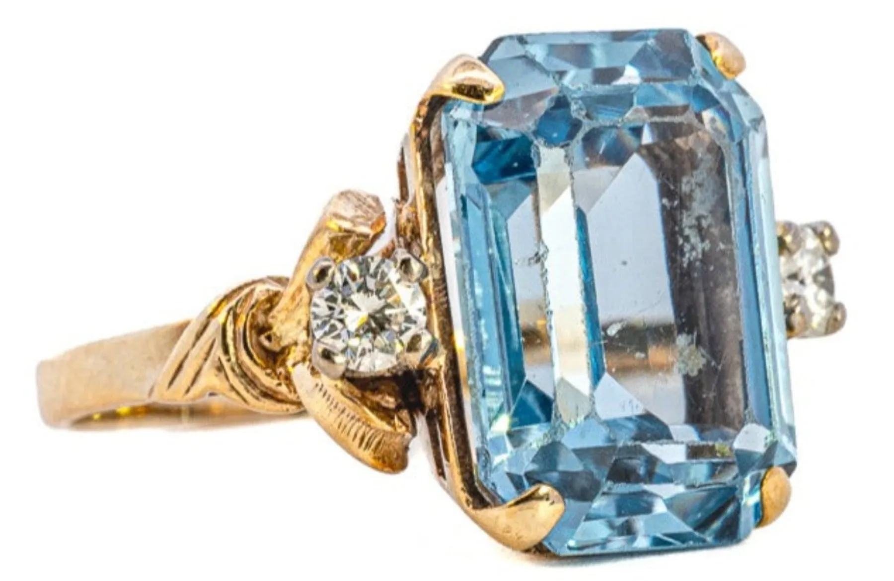 Elegant Yellow and White Gold Synthetic Blue Spinel and Diamond Ring